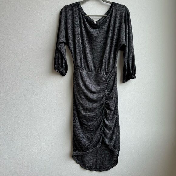 $5/$25 Free people Office Modest Gray Ruched Wrap Long Sleeve Dress Size XS - Picture 1 of 7